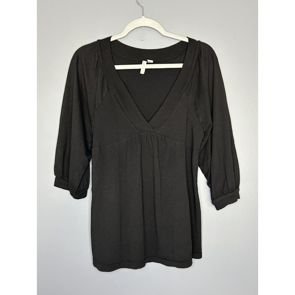 Old Navy Y2K Babydoll Top Womens M Black 3/4 Puff‎ Sleeve V Neck Empire Waist